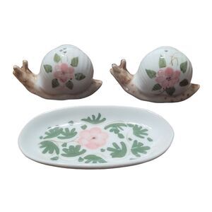 Vintage 3pc snail salt and pepper shakers set